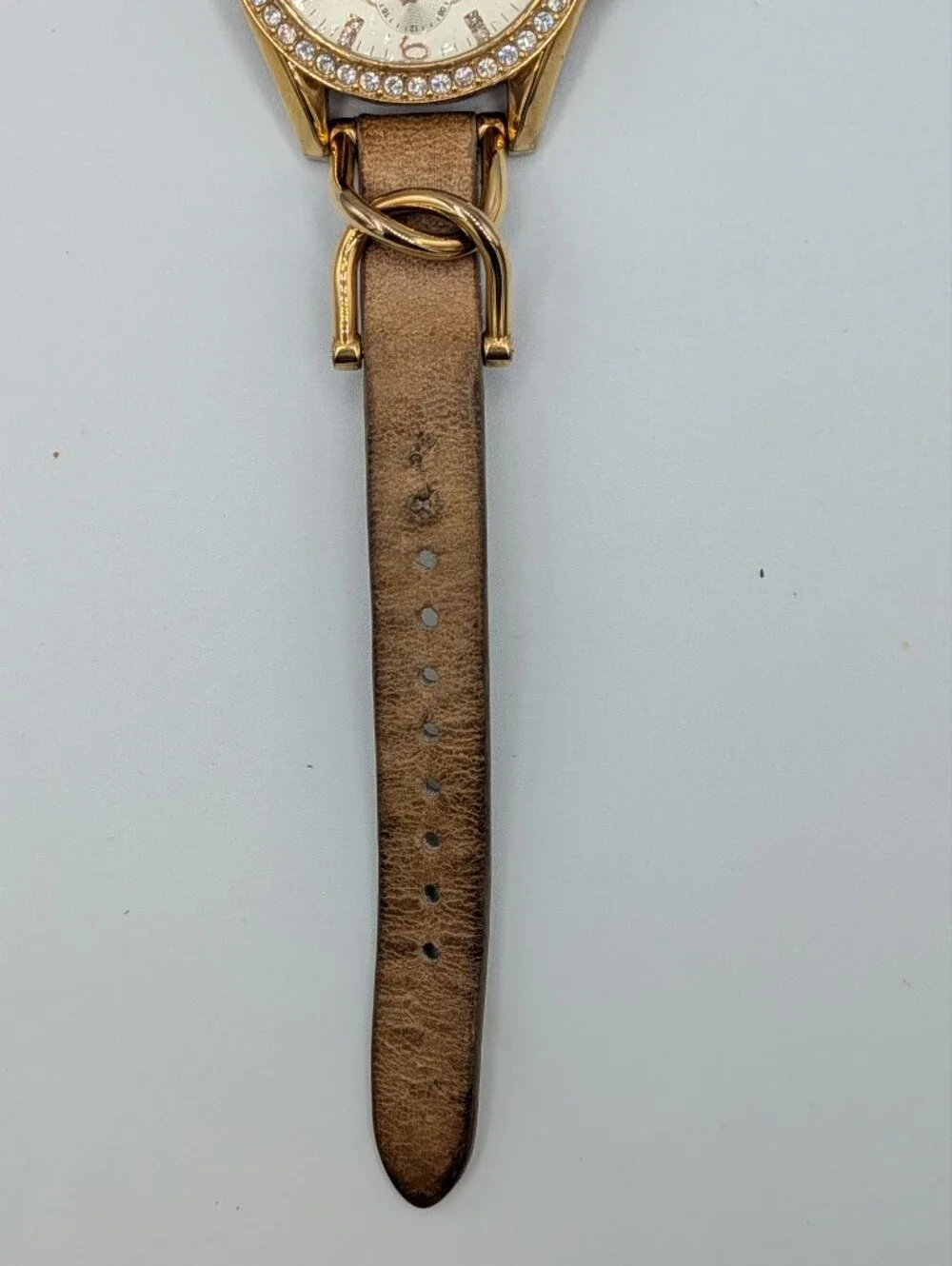 Fossil Watch Riley Women's Beige Gold Crystal Bezel Analog Dial Quartz Wristwatc